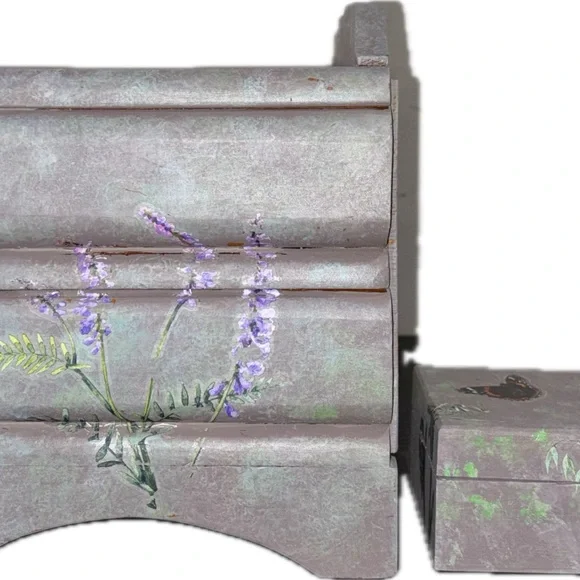 Faux Stone Finish Floral Jewelry Box with Bonus Trinket Box